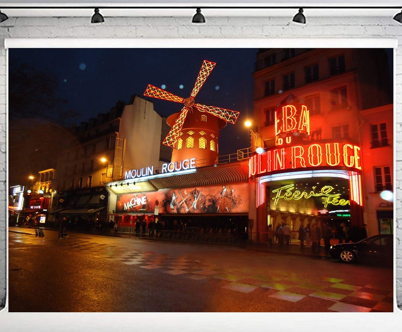 PHMOJEN Paris Moulin Rouge Backdrop 10x7ft Night Street Scenery Photography Background Studio Props LYPH849 - Image 1